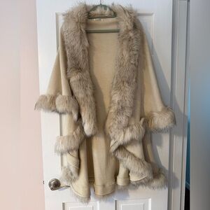 Cherry Koko Knit Shawl with Faux Fur Trim